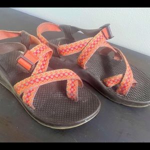 Orange and gray womens chacos